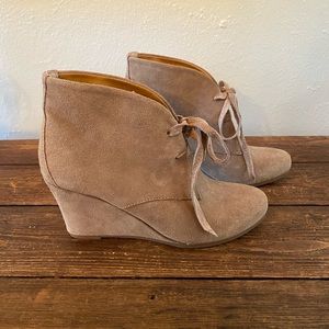 Dolce Vita Suede Tan Lace-up Wedge Booties